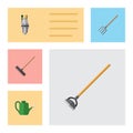 Flat Icon Farm Set Of Hay Fork, Harrow, Tool And Other Vector Objects. Also Includes Fork, Watering, Gardening Elements.