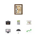 Flat Icon Finance Set Of Counter, Parasol, Diagram And Other Vector Objects. Also Includes Beach, Umbrella, Calculate