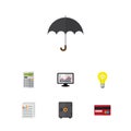 Flat Icon Finance Set Of Document, Calculate, Bubl And Other Vector Objects. Also Includes Chart, Umbrella, Paper