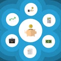 Flat Icon Finance Set Of Money Box, Greenback, Growth And Other Vector Objects. Also Includes Calculate, Finance