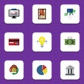 Flat Icon Finance Set Of Payment, Bubl, Counter And Other Vector Objects. Also Includes Light, Abacus, Building Elements