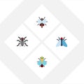 Flat Icon Fly Set Of Gnat, Tiny, Housefly And Other Vector Objects. Also Includes Buzz, Mosquito, Fly Elements.