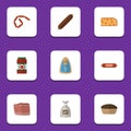 Flat Icon Food Set Of Bratwurst, Sack, Ketchup And Other Vector Objects. Also Includes Beef, Frankfurt, Sack Elements.