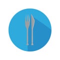 Flat Icon Fork and Knife With Long Shadow For Travel