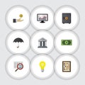 Flat Icon Gain Set Of Bank, Greenback, Chart And Other Vector Objects. Also Includes Chart, Abacus, Money Elements.