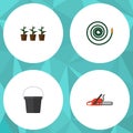 Flat Icon Garden Set Of Hacksaw, Pail, Flowerpot And Other Vector Objects. Also Includes Flowerpot, Hosepipe, Hacksaw Royalty Free Stock Photo