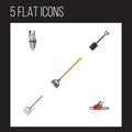 Flat Icon Garden Set Of Hacksaw, Spade, Tool And Other Vector Objects. Also Includes Gardening, Saw, Hacksaw Elements.