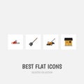 Flat Icon Garden Set Of Hacksaw, Stabling, Lawn Mower And Other Vector Objects. Also Includes Blade, Stabling, Spade