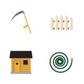 Flat Icon Garden Set Of Hosepipe, Stabling, Cutter And Other Vector Objects. Also Includes Scythe, Barrier, Wooden