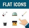 Flat Icon Garden Set Of Hothouse, Tool, Pail And Other Vector Objects. Also Includes Pail, Gardening, Bucket Elements.