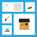 Flat Icon Garden Set Of Lawn Mower, Cutter, Spade And Other Vector Objects. Also Includes Tool, Cutter, Lawn Elements.