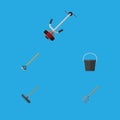 Flat Icon Garden Set Of Pail, Harrow, Hay Fork And Other Vector Objects. Also Includes Tool, Cutter, Pail Elements.