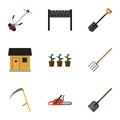 Flat Icon Garden Set Of Shovel, Stabling, Barbecue And Other Vector Objects. Also Includes Botany, Stabling, Flowerpot