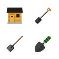 Flat Icon Garden Set Of Shovel, Stabling, Trowel And Other Vector Objects. Also Includes Tool, Spade, Shovel Elements.