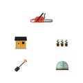 Flat Icon Garden Set Of Spade, Flowerpot, Stabling And Other Vector Objects. Also Includes Stabling, Spade, Shovel