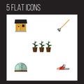 Flat Icon Garden Set Of Stabling, Flowerpot, Hothouse And Other Vector Objects. Also Includes Hothouse, Stabling