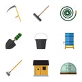 Flat Icon Garden Set Of Stabling, Pail, Hothouse And Other Vector Objects. Also Includes Shovel, Garden, Tank Elements.
