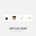 Flat Icon Garden Set Of Stabling, Wooden Barrier, Pail And Other Vector Objects. Also Includes Tool, Wooden, Stabling