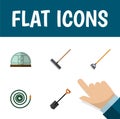 Flat Icon Garden Set Of Tool, Spade, Hosepipe And Other Vector Objects. Also Includes Rake, Hoe, Spade Elements.