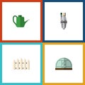 Flat Icon Garden Set Of Wooden Barrier, Bailer, Hothouse And Other Vector Objects. Also Includes Fence, Greenhouse, Tool Royalty Free Stock Photo