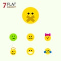 Flat Icon Gesture Set Of Caress, Cold Sweat, Angel And Other Vector Objects. Also Includes Laugh, Emoji, Smile Elements. Royalty Free Stock Photo