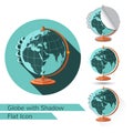 Flat icon globe on stand on white with oval long shadow and folded corner Royalty Free Stock Photo