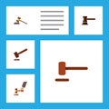 Flat Icon Hammer Set Of Government Building, Justice, Crime And Other Vector Objects. Also Includes Tribunal, Hammer Royalty Free Stock Photo