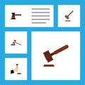 Flat Icon Hammer Set Of Law, Justice, Government Building And Other Vector Objects. Also Includes Tribunal, Court Royalty Free Stock Photo