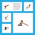 Flat Icon Hammer Set Of Tribunal, Crime, Government Building And Other Vector Objects. Also Includes Crime, Court Royalty Free Stock Photo