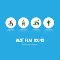 Flat Icon Handicapped Set Of Injured, Disabled Person, Wheelchair And Other Vector Objects. Also Includes Crutch