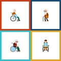 Flat Icon Handicapped Set Of Wheelchair, Disabled Person, Ancestor And Other Vector Objects. Also Includes Man, Disabled