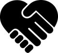 Flat icon of handshake in the form of a heart as a concept of trust, support and understanding