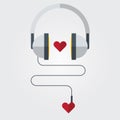 Flat Icon of Headphone with red heart on Love Music Theme, Vector Royalty Free Stock Photo