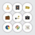 Flat Icon Incoming Set Of Hand With Coin, Portfolio, Interchange Vector Objects. Also Includes Cash, Portfolio, Bar