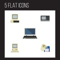 Flat Icon Laptop Set Of Computer, Computer Mouse, Notebook And Other Vector Objects. Also Includes Computer, Mouse Royalty Free Stock Photo