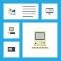 Flat Icon Laptop Set Of Computer Mouse, Computing, Vintage Hardware And Other Vector Objects. Also Includes Screen Royalty Free Stock Photo