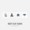 Flat Icon Laptop Set Of Notebook, Computer, Processor And Other Vector Objects. Also Includes Processor, Laptop, PC