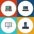 Flat Icon Laptop Set Of Notebook, Display, Processor And Other Vector Objects. Also Includes Keyboard, Processor Royalty Free Stock Photo