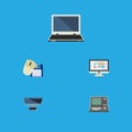 Flat Icon Laptop Set Of Notebook, PC, Computer Mouse And Other Vector Objects. Also Includes Screen, Mouse, Laptop