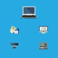 Flat Icon Laptop Set Of Notebook, PC, Computer Mouse And Other Vector Objects. Also Includes Screen, Mouse, Laptop Royalty Free Stock Photo