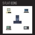Flat Icon Laptop Set Of Notebook, Processor, Computer And Other Vector Objects. Also Includes Computer, Retro, Laptop