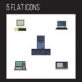 Flat Icon Laptop Set Of Notebook, Processor, Computer And Other Vector Objects. Also Includes Computer, Retro, Laptop Royalty Free Stock Photo