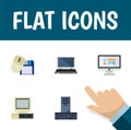 Flat Icon Laptop Set Of Processor, Computer, Notebook And Other Vector Objects. Also Includes Monitor, Mouse, Keyboard