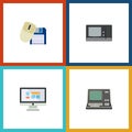 Flat Icon Laptop Set Of Vintage Hardware, Computer Mouse, Display And Other Vector Objects. Also Includes Monitor Royalty Free Stock Photo