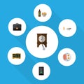 Flat Icon Life Set Of Beer With Chips, Lunch, Clock And Other Vector Objects. Also Includes Sausage, Suitcase, Pendulum