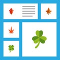 Flat Icon Maple Set Of Frond, Leafage, Aspen And Other Vector Objects. Also Includes Aspen, Alder, Linden Elements.