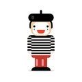 Flat icon of mime. Pantomime cartoon character.