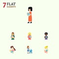 Flat Icon Mother Set Of Baby, Perambulator, Parent And Other Vector Objects. Also Includes Child, Mother, Mam Elements. Royalty Free Stock Photo