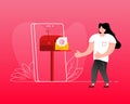 Flat icon with newsletter people post box for marketing design. Isolated vector illustration.