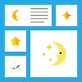 Flat Icon Night Set Of Night, Asterisk, Moon And Other Vector Objects. Also Includes Nighttime, Night, Midnight Elements Royalty Free Stock Photo